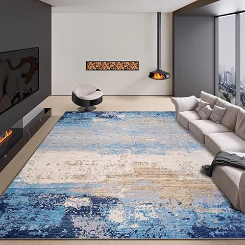 LONGSAO Kurzflor Wohnzimmer Teppich 180 x 250 cm Schlafzimmer Rutschfester Teppich Sofakissen Moderne abstrakte Tinte blau, gelb von LONGSAO