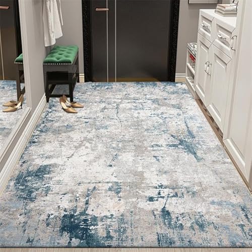 LONGSAO Kurzflor Wohnzimmer Teppich 70 x 140 cm Schlafzimmer Rutschfester Teppich Sofakissen Moderne abstrakte Tinte grau blau von LONGSAO