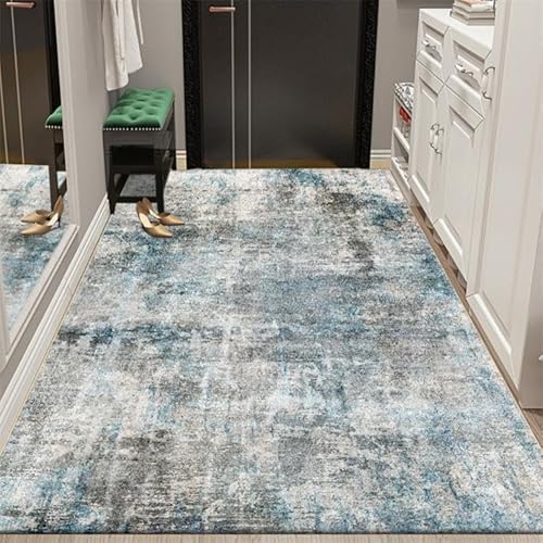 LONGSAO Kurzflor Wohnzimmer Teppich 70 x 140 cm Schlafzimmer Rutschfester Teppich Sofakissen Moderne abstrakte Tinte grau blau von LONGSAO