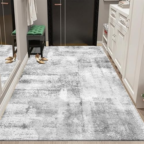 LONGSAO Kurzflor Wohnzimmer Teppich 70 x 140 cm Schlafzimmer Rutschfester Teppich Sofakissen Modernes abstraktes Tintengrau von LONGSAO