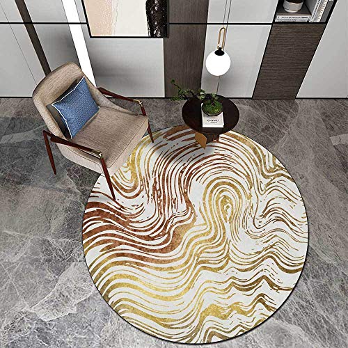 LONGSAO Kurzflor Wohnzimmer Teppich ø 130 cm Schlafzimmerteppich Rund Rutschfester Teppich Sofakissen Modernes abstraktes Gelbbraun von LONGSAO