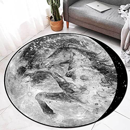 LONGSAO Kurzflor Wohnzimmer Teppich ø 130 cm Schlafzimmerteppich Rund Rutschfester Teppich Sofakissen Modernes abstraktes Schwarzgrau von LONGSAO