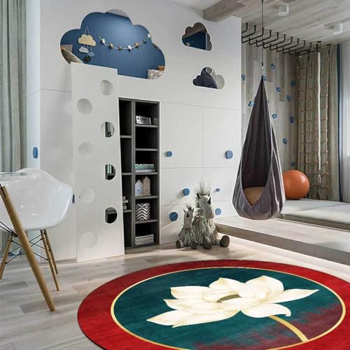 LONGSAO Kurzflor Wohnzimmer Teppich ø 130 cm Schlafzimmerteppich Rund Rutschfester Teppich Sofakissen modern Retro rot grün von LONGSAO
