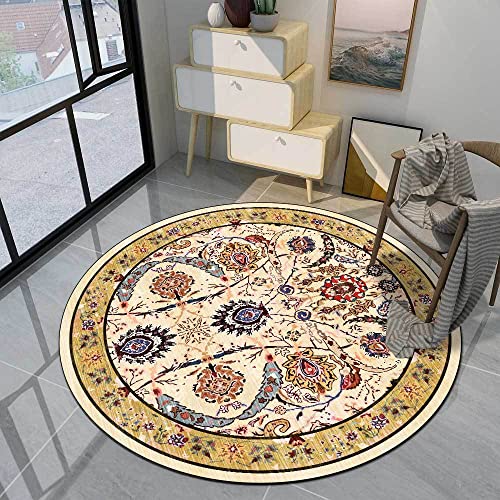 LONGSAO Modern Rund Teppich ø 180 cm Groß Wohnzimmer Designer Teppich In-und Outdoor Teppiche Kurzer Plüsch Teppiche Blumen Ethno-Stil gelb blau von LONGSAO