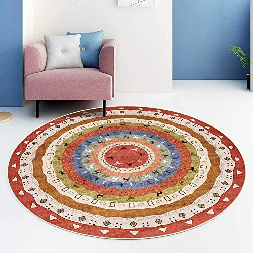 LONGSAO Modern Rund Teppich ø 180 cm Groß Wohnzimmer Designer Teppich In-und Outdoor Teppiche Kurzer Plüsch Teppiche Geometrischer ethnischer Stil orange blau von LONGSAO
