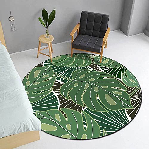 LONGSAO Modern Rund Teppich ø 180 cm Groß Wohnzimmer Designer Teppich In-und Outdoor Teppiche Kurzer Plüsch Teppiche Modernes abstraktes Grünschwarz von LONGSAO