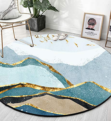LONGSAO Moderner Designer Teppich ø 70 cm rutschfest Waschbar Teppich Rund Kurzflor Teppiche Modernes abstraktes Blau, Grün, Gelb von LONGSAO