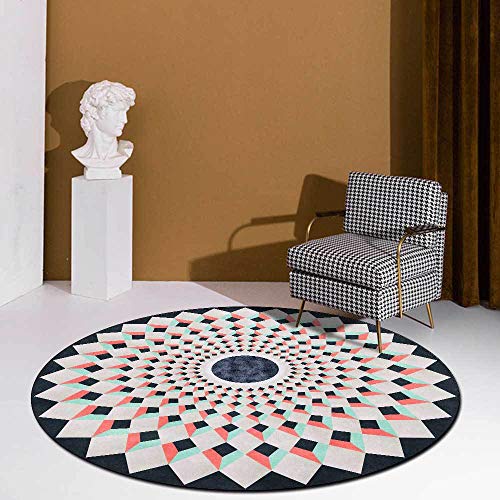 LONGSAO Moderner Designer Teppich ø 70 cm rutschfest Waschbar Teppich Rund Kurzflor Teppiche Modernes blau grau schwarz geometrische Blumen von LONGSAO