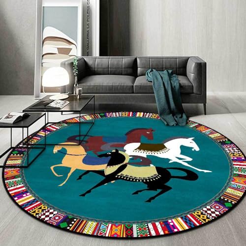 LONGSAO Moderner Designer Teppich ø 70 cm rutschfest Waschbar Teppich Rund Kurzflor Teppiche Retro Ethno Stil grün schwarz von LONGSAO