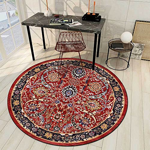 LONGSAO Moderner Designer Teppich ø 70 cm rutschfest Waschbar Teppich Rund Kurzflor Teppiche Retro-Ethno-Stil rot, blau und gelb von LONGSAO