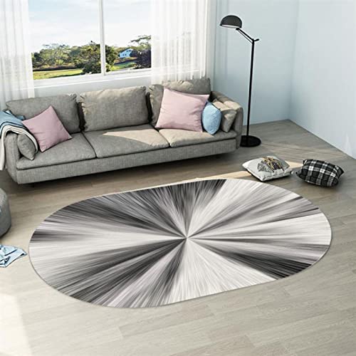 LONGSAO Oval Kurzflor Teppich Designer Moderne Flachflor Teppiche fürs Wohnzimmer, Esszimmer, Schlafzimmer Deko Grau-weiße Verlaufslinie，80 x 120 cm von LONGSAO