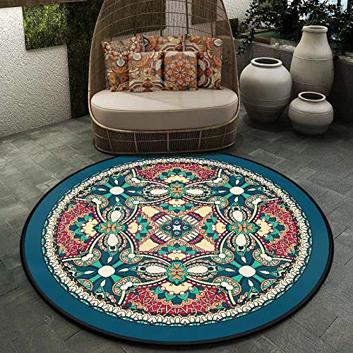LONGSAO Rund Kurzflor Designer Teppich ø 90 cm Extra Weich fürs Wohnzimmer Schlafzimmer Esszimmer oder Schlafzimmer Retro Blumen Grün Orange LONGSAO Rund Kurzflor Designer Teppich ø 90 cm Extra Weich fürs Wohnzimmer Schlafzimmer Esszimmer oder Schlafzimmer Retro Blumen Grün Orange von LONGSAO