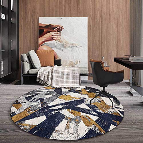 LONGSAO Rund Wohnzimmer Teppich ø 100 cm Modern Anti-Rutsch Teppiche Esszimmer oder Schlafzimmer Modernes abstraktes Blau-Gelb-Grau von LONGSAO