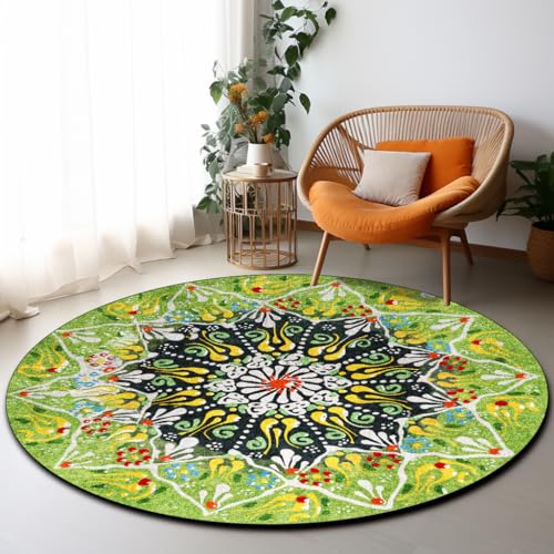 LONGSAO Rund Wohnzimmer Teppich ø 100 cm Modern Anti-Rutsch Teppiche Esszimmer oder Schlafzimmer Retro Blumen grün gelb rot LONGSAO Rund Wohnzimmer Teppich ø 100 cm Modern Anti-Rutsch Teppiche Esszimmer oder Schlafzimmer Retro Blumen grün gelb rot von LONGSAO