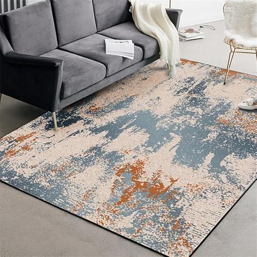 LONGSAO Teppich Waschbar Groß Wohnzimmer 180 x 280 cm Designer In-und Outdoor Kurzer Plüsch Teppiche Moderne abstrakte Tinte blau orange von LONGSAO