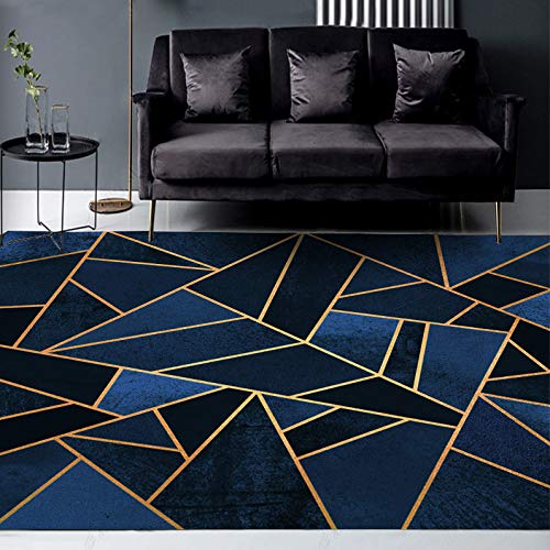 LONGSAO Teppich Waschbar Groß Wohnzimmer 180 x 280 cm Designer In-und Outdoor Kurzer Plüsch Teppiche Moderne geometrische Linien blau gelb von LONGSAO