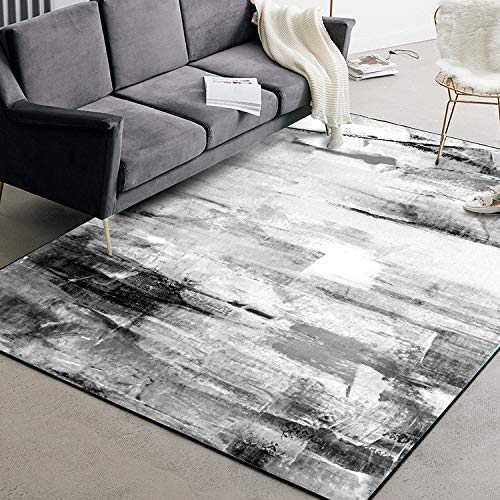 LONGSAO Teppich Wohnzimmer Kurzflor 90 x 200 cm Esszimmer Schlafzimmer Ornamente Muster Teppich Moderne abstrakte Tinte schwarz grau von LONGSAO