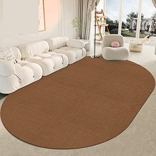 LONGSAO Weich Oval Teppiche rutschfeste Waschbare Kinder Teppich Schlafzimmer Wohnzimmer Spielteppich Minimalistisches einfarbiges braunes Oval，90 x 200 cm von LONGSAO