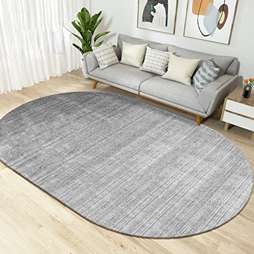 LONGSAO Weich Oval Teppiche rutschfeste Waschbare Kinder Teppich Schlafzimmer Wohnzimmer Spielteppich Minimalistisches solides graues Oval，90 x 200 cm von LONGSAO