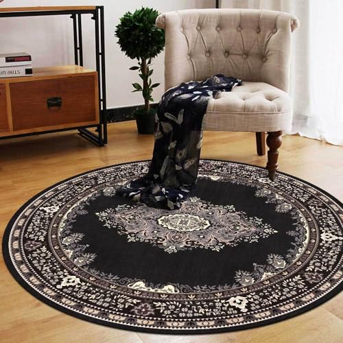 LONGSAO Weich Rund Teppiche ø 120 cm rutschfeste Waschbare Teppich Schlafzimmer Wohnzimmer Spielteppich Blumen Ethno Stil Schwarz Braun LONGSAO Weich Rund Teppiche ø 120 cm rutschfeste Waschbare Teppich Schlafzimmer Wohnzimmer Spielteppich Blumen Ethno Stil Schwarz Braun von LONGSAO
