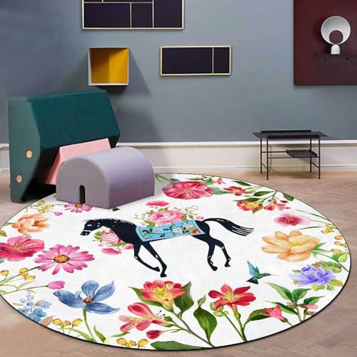 LONGSAO Weich Rund Teppiche ø 120 cm rutschfeste Waschbare Teppich Schlafzimmer Wohnzimmer Spielteppich Retro Blumen Schwarz Gelb Grün LONGSAO Weich Rund Teppiche ø 120 cm rutschfeste Waschbare Teppich Schlafzimmer Wohnzimmer Spielteppich Retro Blumen Schwarz Gelb Grün von LONGSAO