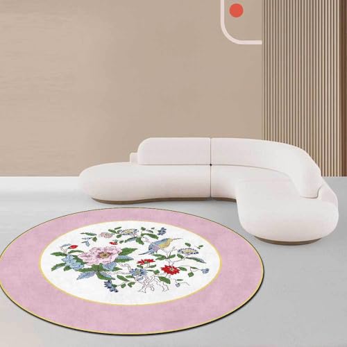 LONGSAO Weich Rund Teppiche ø 120 cm rutschfeste Waschbare Teppich Schlafzimmer Wohnzimmer Spielteppich Retro Blumen rosa grün blau grün von LONGSAO