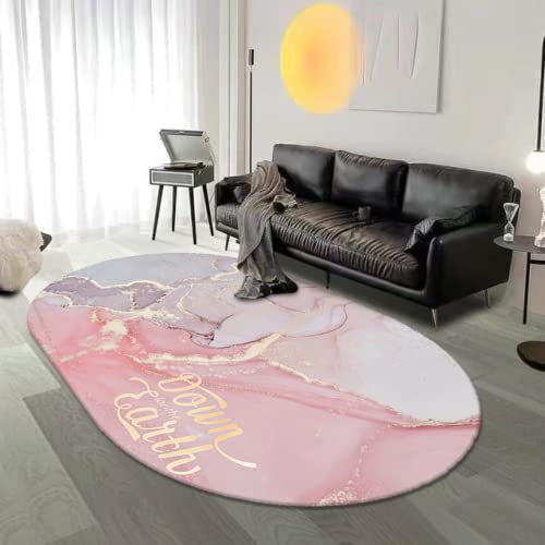 LONGSAO Wohnzimmer Teppich Großer Kurzflor rutschfest Oval Teppiche Schlafzimmer Esszimmer Küche Deko Rosa-weißes Mädchen-Oval，120 x 170 cm von LONGSAO