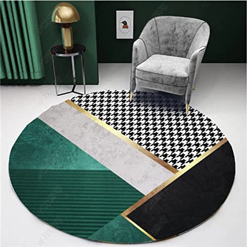 LONGSAO Moderner Designer Teppich, rutschfest Waschbar Teppich Rund Oriental Teppich Fashion grün kariert schwarz-weißer Hahnentritt, ø 100CM von LONGSAO
