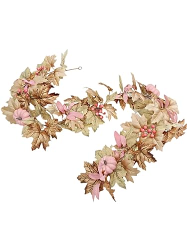 Pink Pumpkin Garland, Pink Pumpkins Fall Garland for Mantle, Halloween Decorations, 5.6FT Artificial Maple Leaf Vines Hanging Garlands Thanksgiving Fall Mantle Fireplace Decor (B) von LONGTO