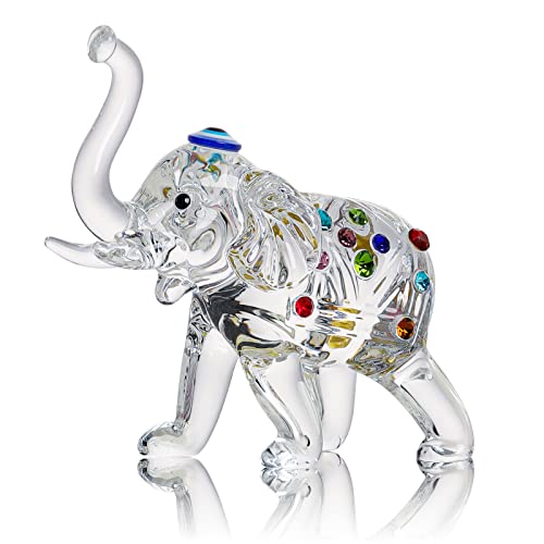 LONGWIN Kristall Elefant Statu Glas Elefant Figuren mit Stamm Up Kunst Glas Tier Skulptur Sammelfiguren Glück Feng Shui Home Decor Ornamente von LONGWIN