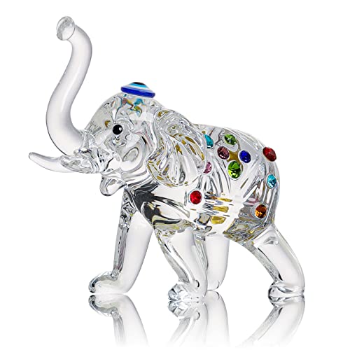 LONGWIN Kristall-Elefanten-Status von Glasfiguren, Sammlerstück mit Stamm nach oben, Tierskulptur, Glücks-Feng-Shui, Heimdekoration, Ornamente von LONGWIN