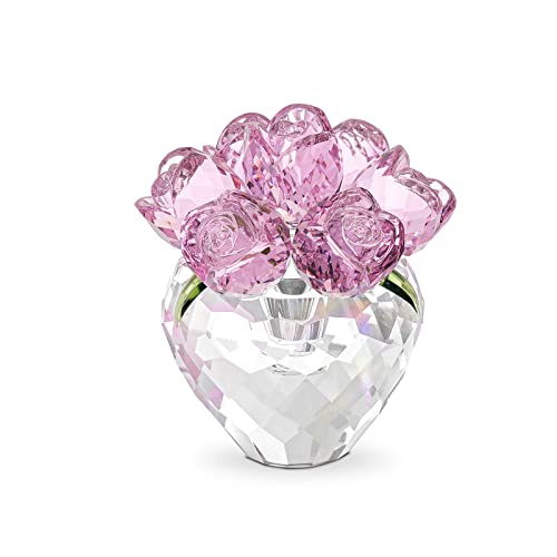 LONGWIN Kristall-Rosen-Blumenfiguren, Sammlerstück, Glas, Frühlingsstrauß mit Vase, Heimdekoration, romantisches Geschenk für Frauen zum Valentinstag/Muttertag, Rosa von LONGWIN