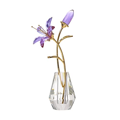 LONGWIN Künstliche Tigerlilien-Blumen mit Kristallvase – lila Kristall-Sammelfiguren dekorative blühende Lilie für Zuhause, Hochzeit – Geschenkidee für Muttertag, Valentinstag von LONGWIN