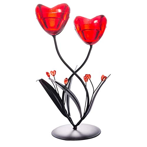 LongGWIN Teelichthalter mit Rubinblüten, Kristallblume, dekorativer Votivkerzenhalter für Hochzeit, Herzstück von LONGWIN