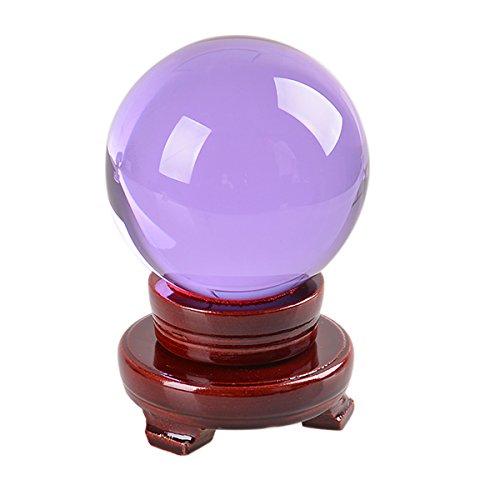 longwin 80 mm 8 cm D K9 Kristall Ball mit Rot drehbar Holz Ständer Geschenk Verpackung, violett von LONGWIN