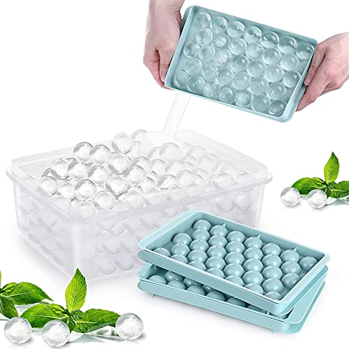 Runde Eiswürfelschale, Eiskugelform für Gefrierschrank mit Behälter, Mini-Kreis-Eiswürfelschale, die 1 "x 99PCS Sphere Ice Chilling Cocktail Whiskey Tea & Coffee (3 blaue Schalen, 1 Eiskübel) (Blau) von LONGYIFA