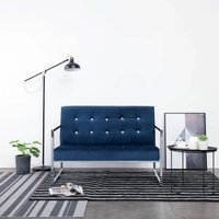2-Sitzer-Sofa mit Armlehnen Blau Chrom und Samt von LONGZIMING