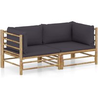 2-tlg. Garten-Lounge-Set mit Dunkelgrauen Kissen Bambus von LONGZIMING