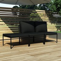 3-tlg. Garten-Lounge-Set mit Auflagen Schwarz pvc von LONGZIMING