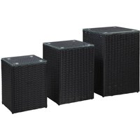 Beistelltische 3 Stk. mit Glasplatte Schwarz Poly Rattan von LONGZIMING