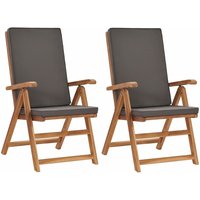 Garten-Liegestühle 2 Stk. mit Auflagen Massivholz Teak Grau von LONGZIMING