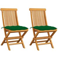 Gartenstühle mit Grünen Kissen 2 Stk. Massivholz Teak von LONGZIMING