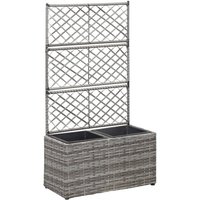 Hochbeet mit Rankgitter 2 Töpfe 58×30×107cm Poly Rattan Grau von LONGZIMING