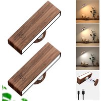LED 2er-Pack Kabellose Wandlampe USB Wiederaufladbar, Holzwandleuchte für den Innenbereich, Helligkeitsanpassung Kabellose Wandleuchte Schlafzimmer, von LONGZIMING