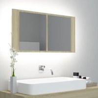 LED-Bad-Spiegelschrank Sonoma-Eiche 90x12x45 cm von LONGZIMING