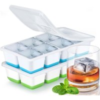 Longziming - 2er Set Eiswürfelbehälter, Eiswürfelformen, Eiswürfelschalen mit Deckel, Silikon Eiswürfelschalen, für Whisky, Fruchtwein, Getränke, von LONGZIMING