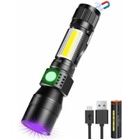 Longziming - 3 in 1 UV-Taschenlampe – wiederaufladbare USB-LED-Taschenlampe – magnetisch zoombar – wasserdichtes COB-Arbeitslicht – 7 Modi – 395 nm von LONGZIMING