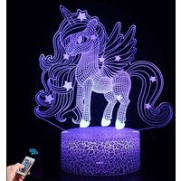 Longziming - 3D-Einhorn-Nachtlicht, 16 farbwechselnde 3D-Lampe mit Fernbedienung, Weihnachten, Halloween, Geburtstagsgeschenk für Baby, Jungen, von LONGZIMING