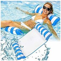 Longziming - Aufblasbare 4-in-1-Hängematte für den Pool – aufblasbare Matratze – Poolsitz – tragbare Stühle (Blau + Weiß) von LONGZIMING