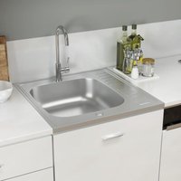Küchenspüle mit Abtropfset Silbern 600x600x155 mm Edelstahl von LONGZIMING